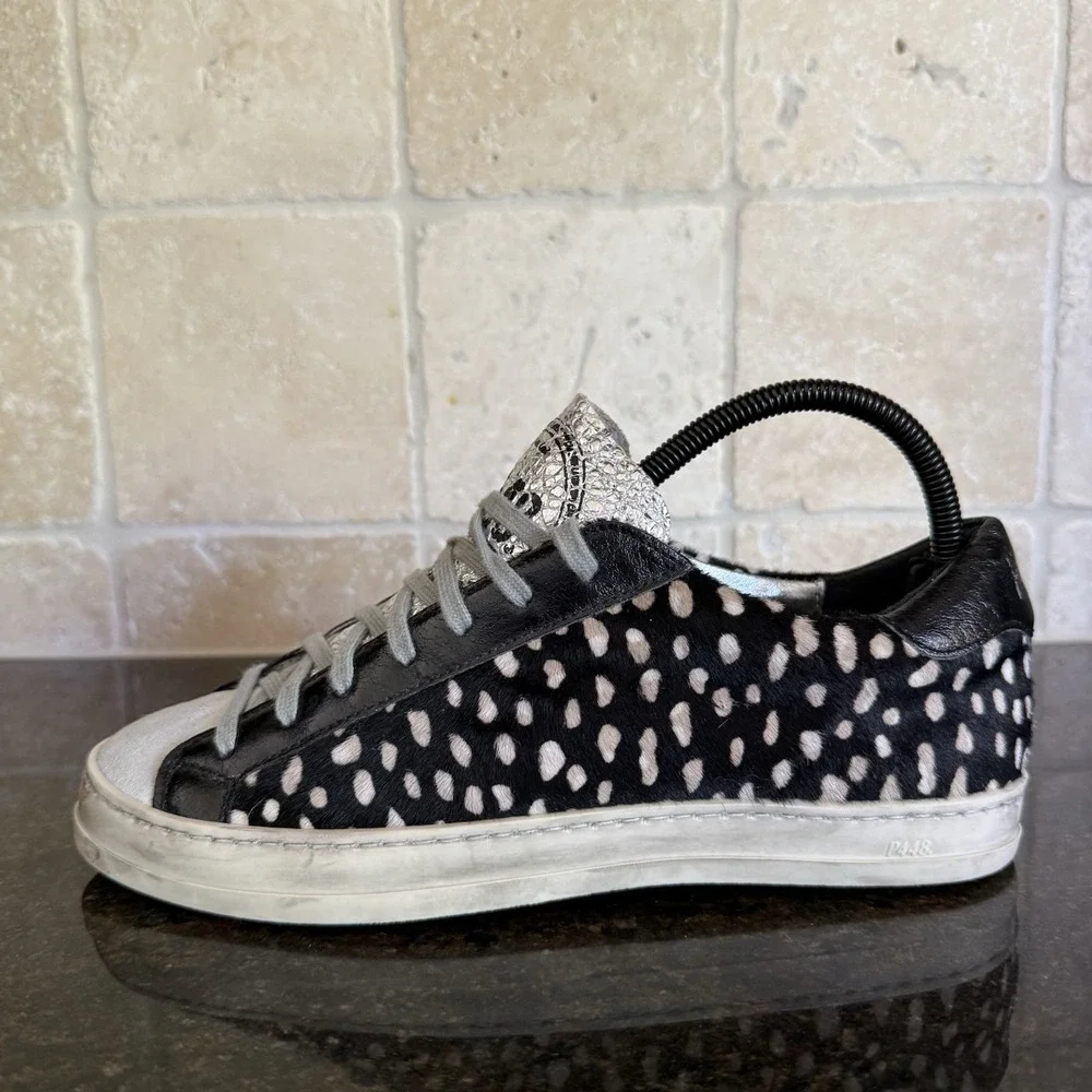 Revolve P448 John Calf Hair Spotted Cowiena Sneaker Black White EU 39 US 8.5 9